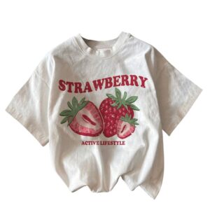 Women's Cherry Print Tee Shirt Short Sleeve Crew Neck Drop Shoulder Vintage Tee Tops
